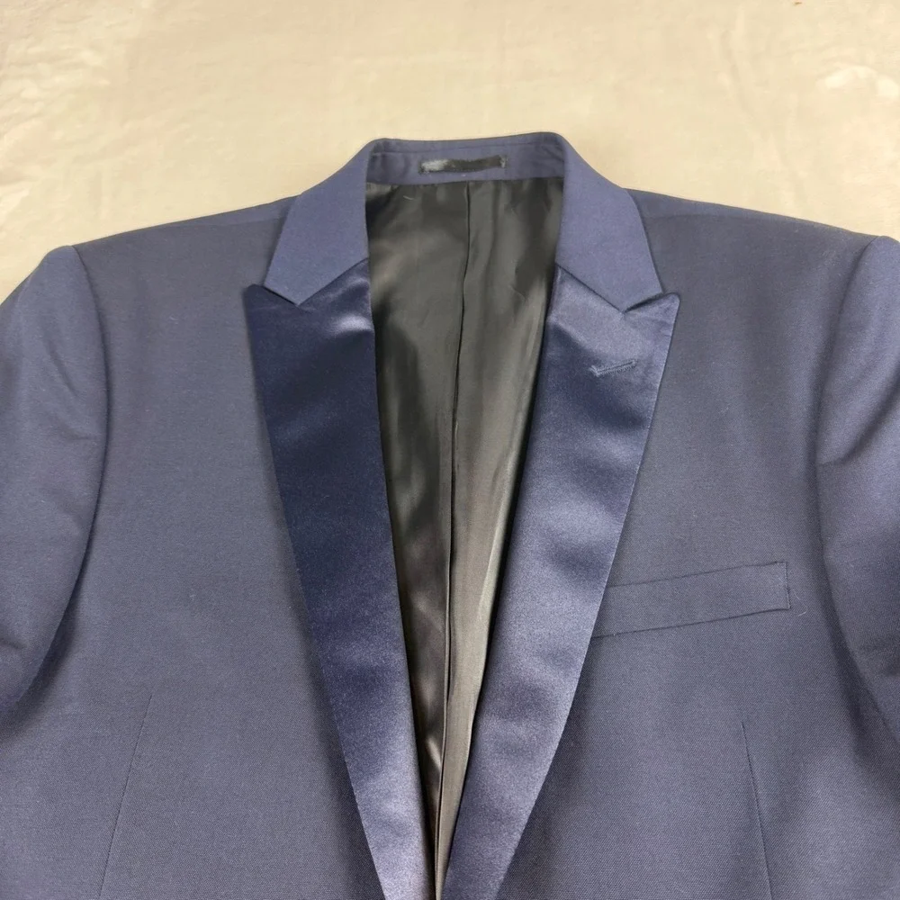 ASOS Tuxedo Blazer Mens 40 Navy Blue Satin Peak Lapel Formal Jacket Prom Wedding